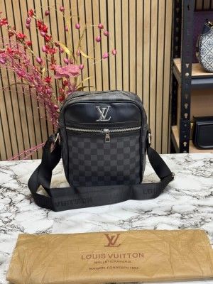 LOUIS_VUITTON LV LOGO SIDE BAG BLACK CHECKS WITH DUST BAG
