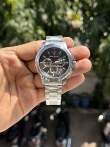 Maserati Metal Silver Black Dial Chronograph Watch