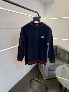 Gucc i imported knitted yarn imported sweater navy blue
