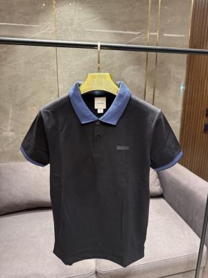  SALE CALVIN KLEI_N BLACK PREMIUM FABRIC COLLAR WORK POLO