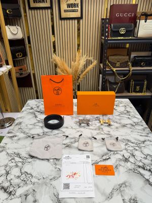 Hermes Black Leather Belt Combo H-Buckle Set Includes Box Dust Bags And Carry Bag (07-HS)