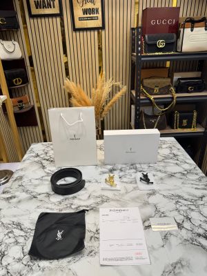 Yves Saint Laurent Black Leather Belt Combo With Box Dust Bag Includes Carry Bag (Ysl-22)