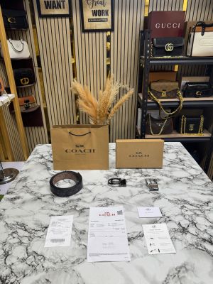 Coac_h Reversible Monogram Signature Belt with Two Buckles Box Dust Bag and Carry Bag (10-CO)