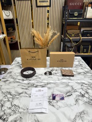 Coac_h Reversible Signature Belt And Wallet Combo Including Box Dust Bag And Carry bag (C67-Coffee)