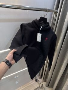 Ami Paris Black Embroidery Logo Imported Premium Hoodie
