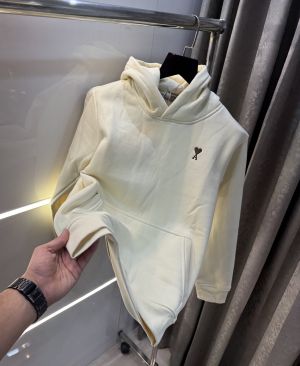 Ami Paris Cream Embroidery Logo Imported Premium Hoodie