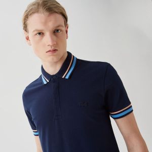 Lacost e Navy Premium Cotton Pique fabric Polo Tshirt with Collar Design and Embroidered Logo 3269