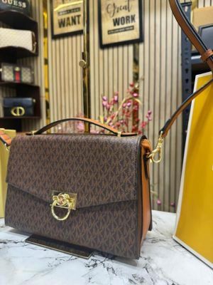 Michael_Kors Hendrix Signature Shoulder Bag With Box Dust Bag Including Carry Bag (Brown)