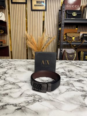 Arman_i Black Leather Belt With Black Logo Plate Buckle Includes Box (2)