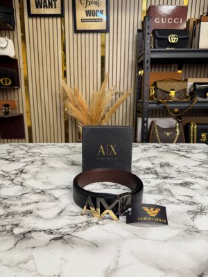 Arman_i Exchange Black Leather Belt With AX Buckle Includes Box (6)