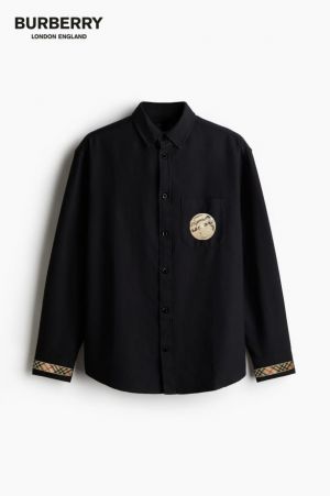 Burberr y Black Premium Imported Embroidered Logo Shirt with custom Branded Button Tagging And Brand Packing 3045