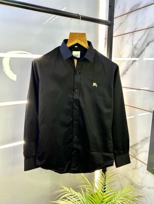 Burberr y Black Embroidery Logo Premium Shirt With Brand Box Packing and carry bag F2713-BL