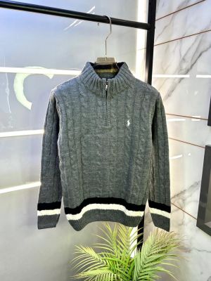 Ralph_Lauren Grey Imported knitted Super Premium High Neck Pullovers F3180-GY