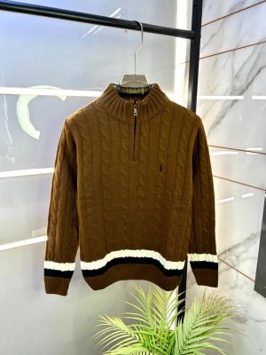 Ralph_Lauren Brown Imported knitted Super Premium High Neck Pullovers F3180-BR1