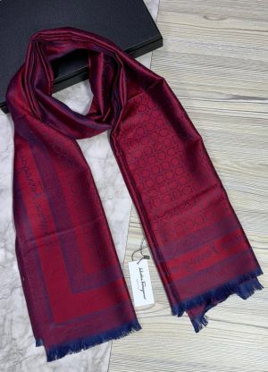 Ferragamo_Red_Navy_Gancini_Border_Monogram_Luxury_Design_Pashmina_Scarf_Pashmina_Cotton_Polythene_Scarf
