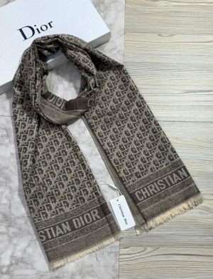 Dior_Taupe_Beige_Oblique_Monogram_Weave_Design_Pashmina_Scarf_Pashmina_Cotton_Polythene_Scarf