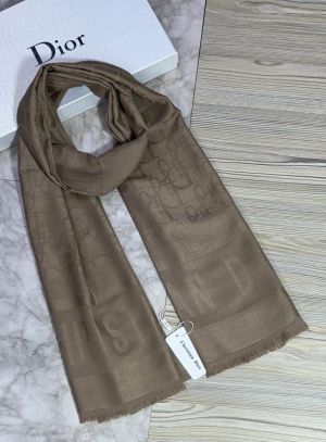 Dior_Taupe_Brown_Tonal_Oblique_Monogram_Elegant_Design_Pashmina_Scarf_Pashmina_Cotton_Polythene_Scarf