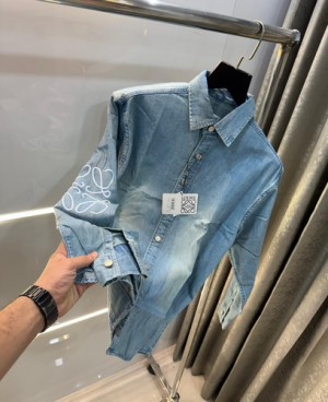 Loew e vintage blue embroidery logo premium denim Shacket 