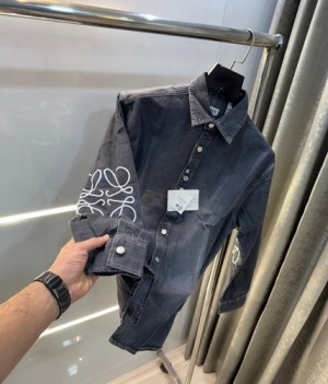 Loew e carbon black embroidery logo premium denim Shacket 
