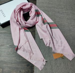 Gucci_Baby_Pink_Green_Red_Web_Stripe_Tonal_Monogram_Pashmina_Scarf_Pashmina_Cotton_Polythene_Scarf