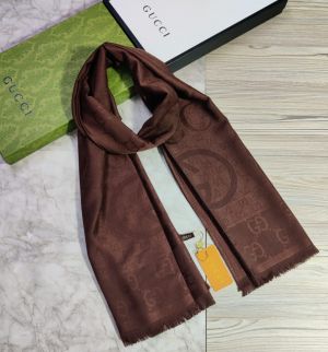 Gucci_Chocolate_Brown_Tonal_Double_G_Monogram_Classic_Design_Pashmina_Scarf_Pashmina_Cotton_Polythene_Scarf