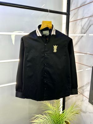 Burberr y Logo Black Premium Shirt With Brand Box Packing and Carry Bag F2690-BL