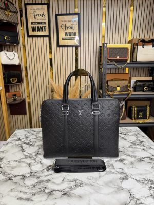 Louis_Vuitton Embossed Premium Quality Laptop Bag With Strap