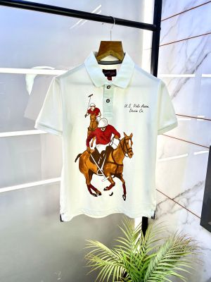 Us Polo White Printed Collar Neck Premium T-shirt F2845-WH