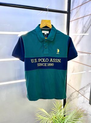 Us Polo Green Printed Collar Neck Premium T-shirt F2845-GR