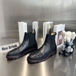 Christian_Louboutin Melon Spikes Boots Calf Leather Black Men