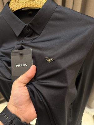Prad_a Chest Metal Logo Stichless Shirt Black