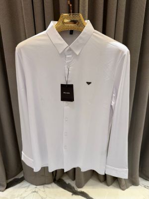 Prad_a Chest Metal Logo Stichless Shirt White