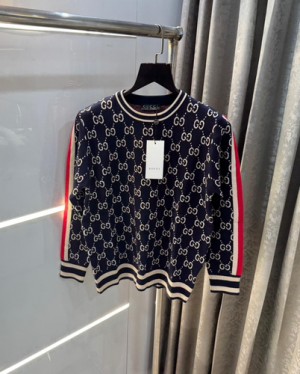 Gucc i navy blue all over monogram premium sweatshirt