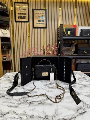 Charles & Keith Boxy Quilted Top Handle Bag Gift Set (Black)