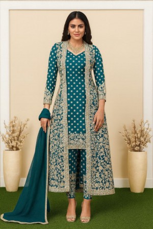 EMBROIDERY WORK KURTI AQUA BLUE