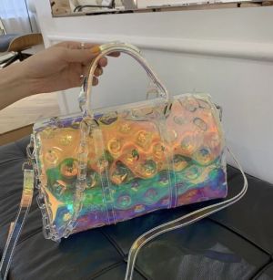 LOUIS VUITTO.N MONOGRAM TRANSPARENT PREMIUM TRAVEL DUFFLE BAG