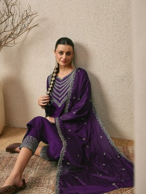 FULLY STICHED KURTA PANT WITH DUPATTA PURPLE 