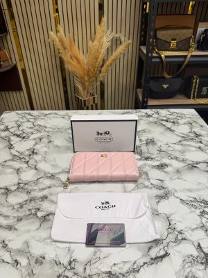 Coac_h Quilted Zipper Premium Wallet Includes Card Box And Dust Bag (CD003-Pink)