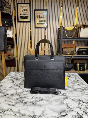 LOUIS_VUITTON BLACK EMBOSSED PREMIUM QUALITY LAPTOP BAG WITH STRAP (LH1977-5)