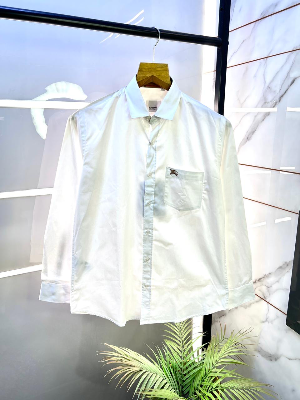 Burberr y White Premium Shirt With Brand Box Packing and Carry Bag F1946-WH