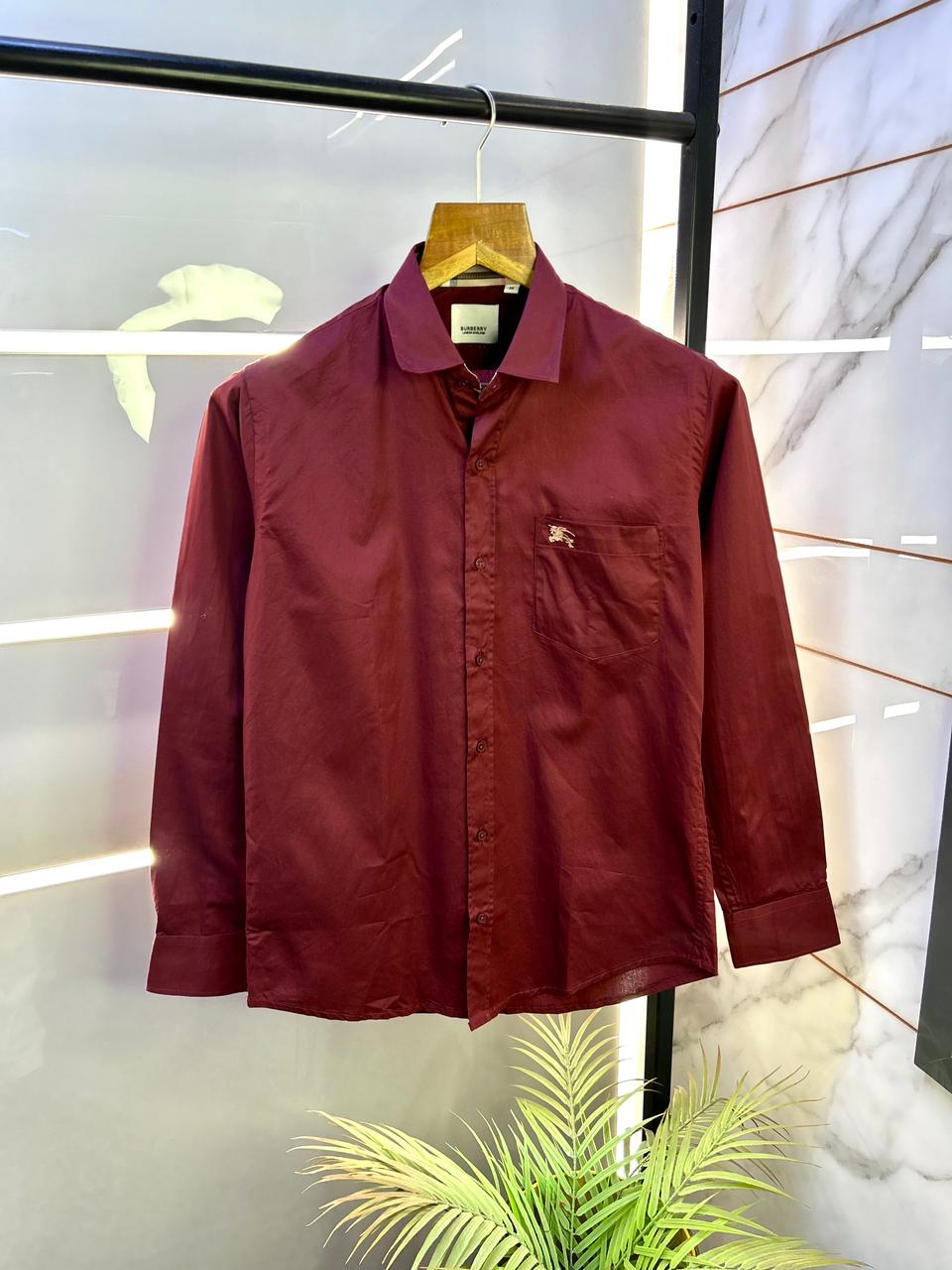 Burberr y Maroon Premium Shirt With Brand Box Packing and Carry Bag F1946-MA