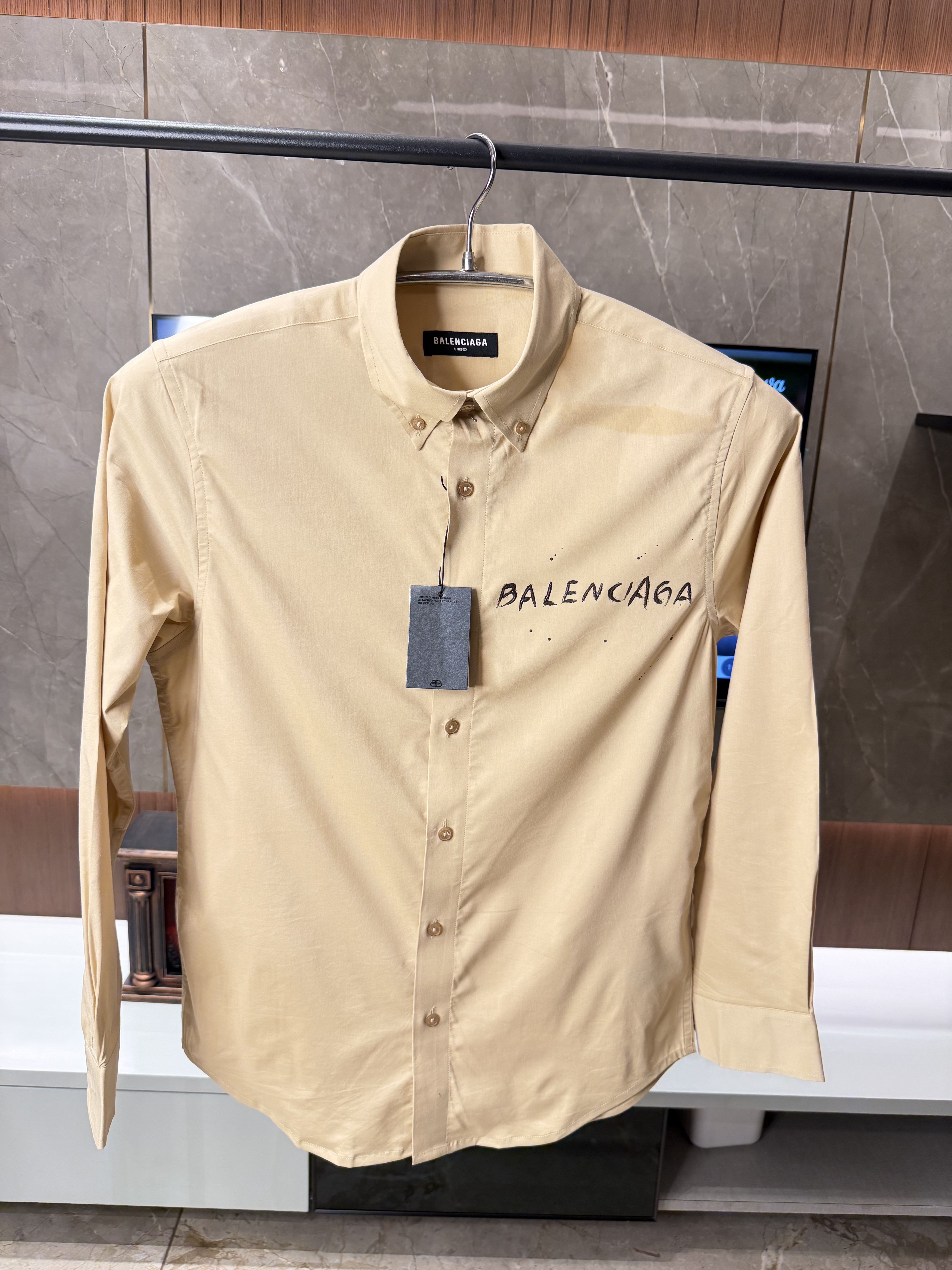 Balenciaga Brown Back printed oxford cotton shirt