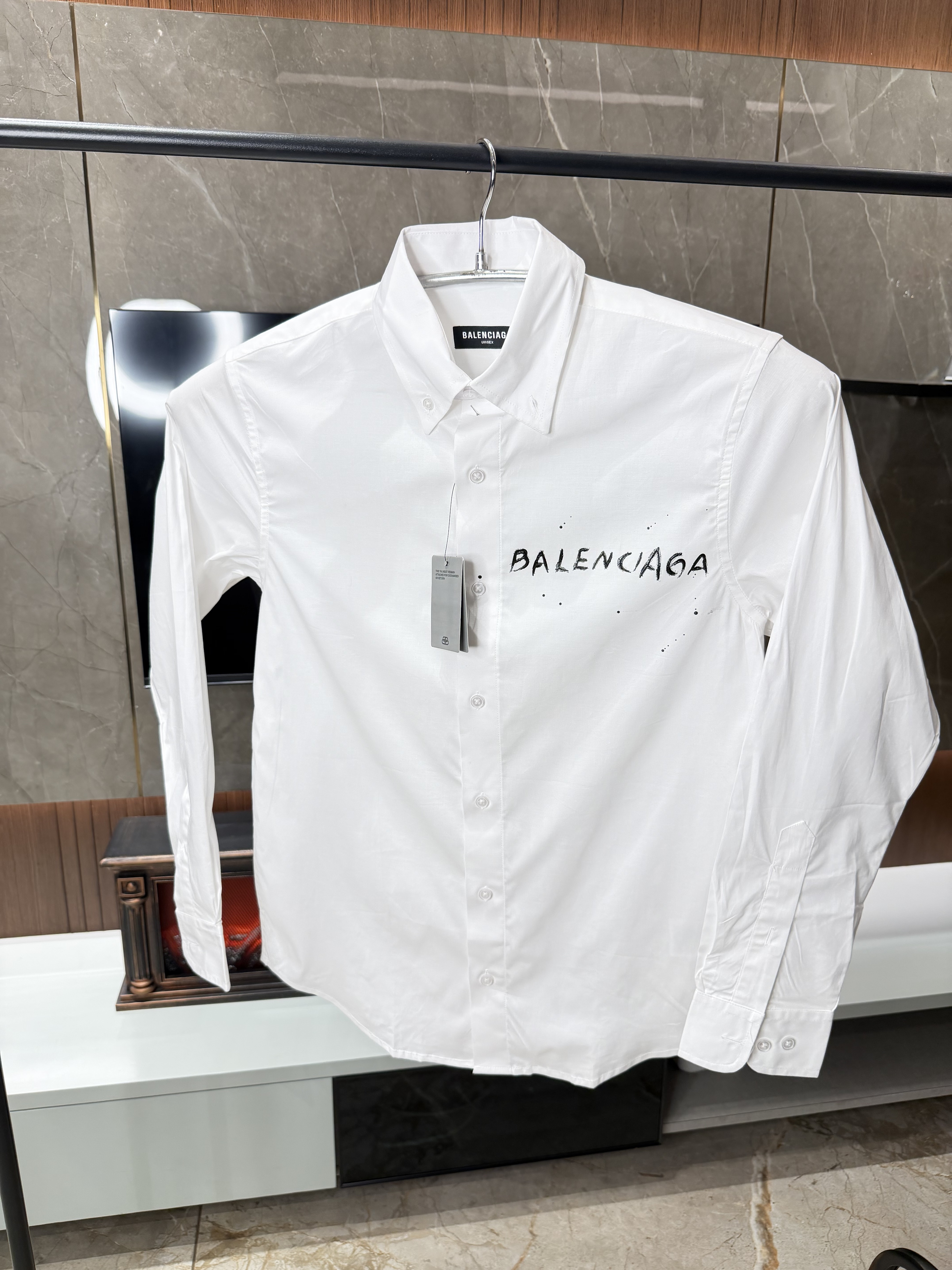 Balenciaga White Back printed oxford cotton shirt