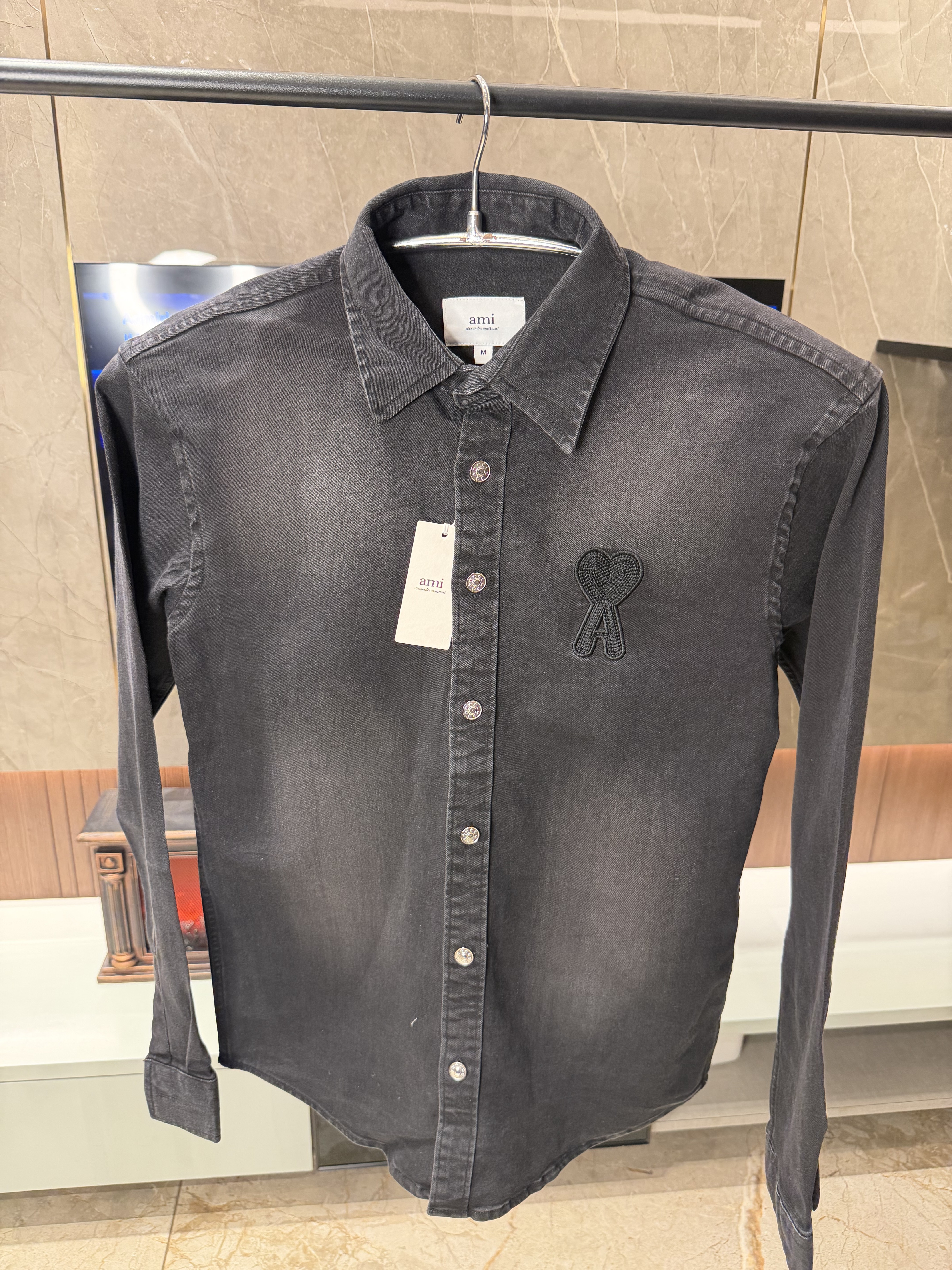 Ami Paris Black Denim Shirt Imported