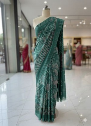 Exquisite Georgette Silk Blend Saree with Ethnic Geometric Pattern Sanskriti Sarees