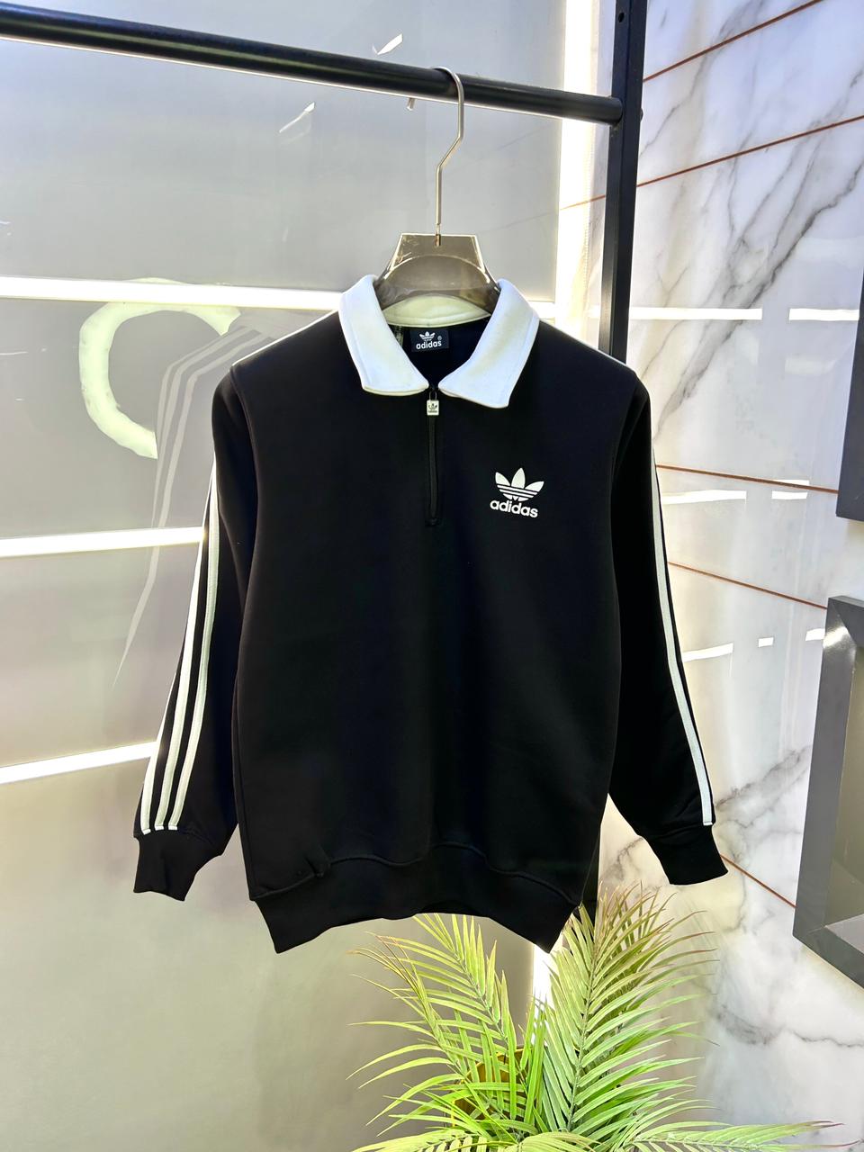 Adida s Black Imported Super Premium Half Sweatshirts F3097-BL