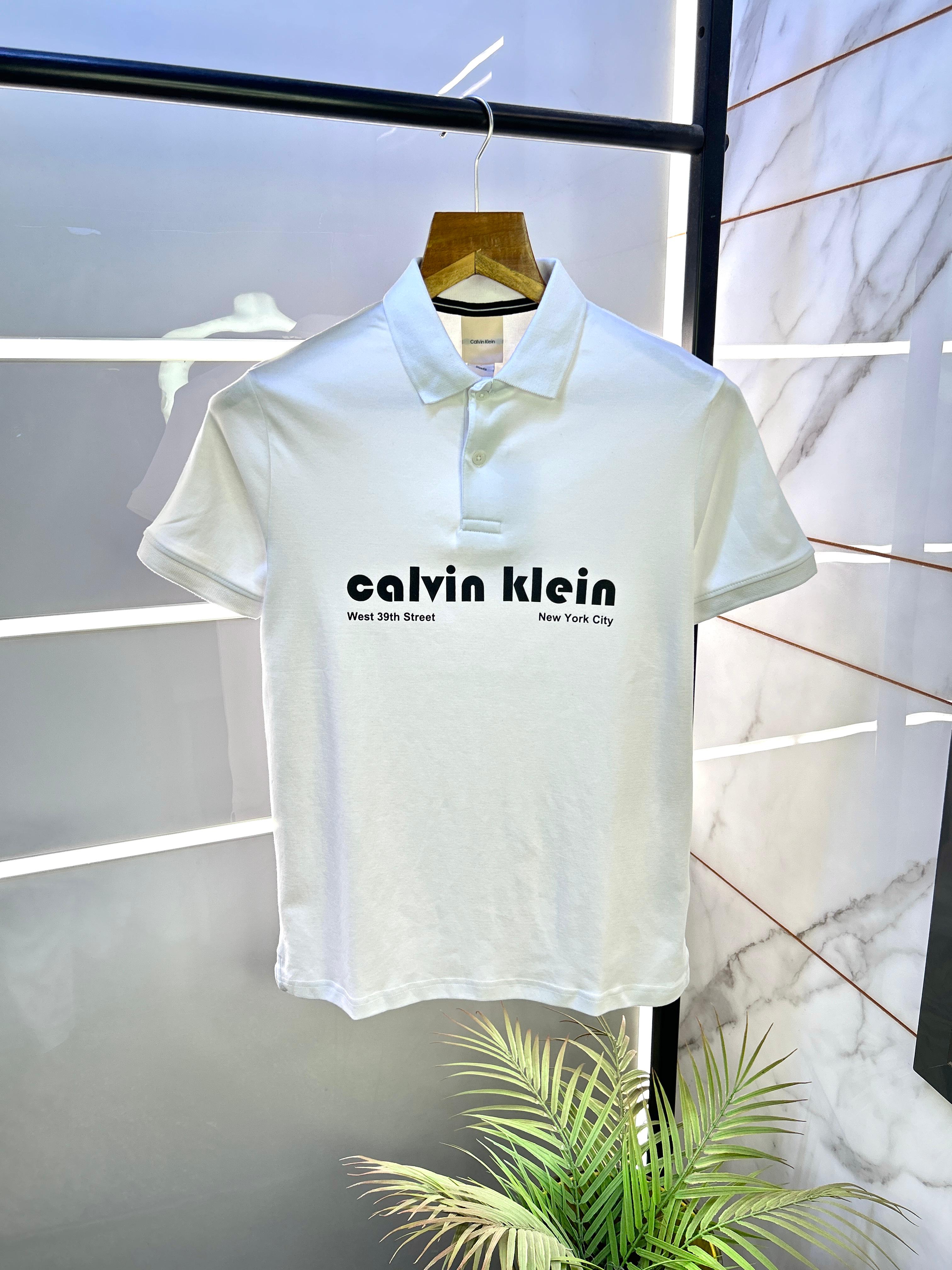 Calvin_Klein White Premium Collar Neck Polo T-shirt F2874-WH