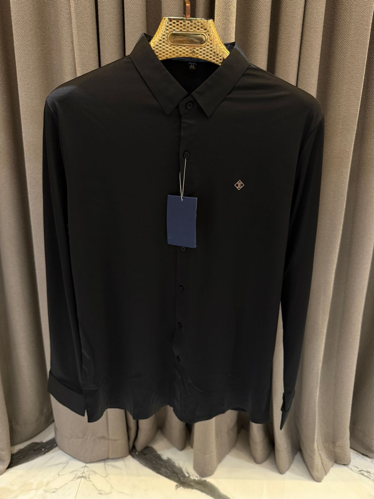 Louis_Vuitton Chest Logo Japanese Lycra Full Sleeves Shirt Black 
