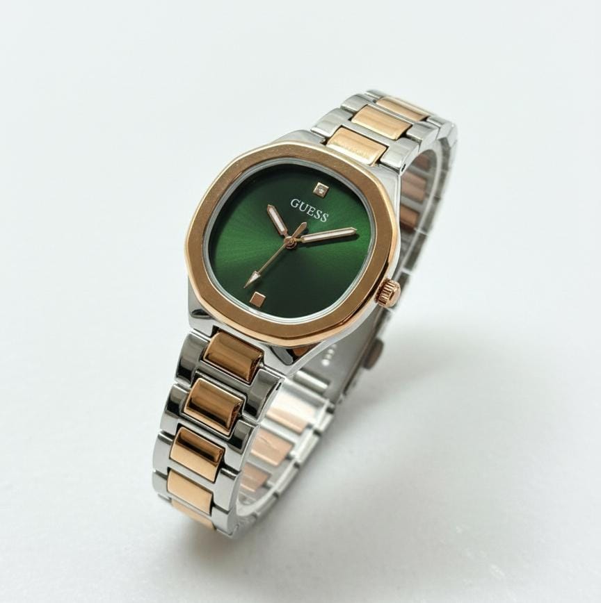 Guess Square GW0298 Rose Gold Two Tone Green
