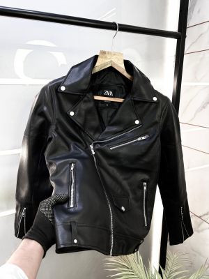 Zar a Imported Super Premium Black Leather Zipper Jacket F1915